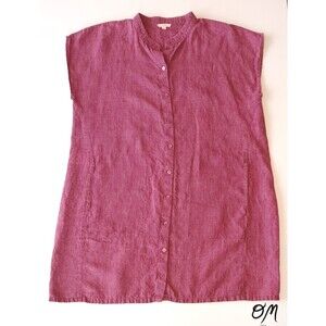 EILEEN FISHER Organic Linen Delave Shirtdress in Berry Pink Comfy Casual - 1X